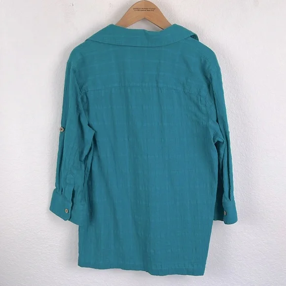 Karen Scott Sport Womens Button Down Shirt Blue Womens Medium - Picture 3 of 3